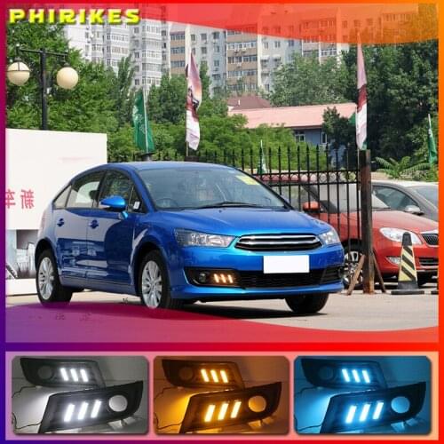 For Citroen C-Quatre 2012-2018 with Dynamic moving yellow turn signal LED DRL daytime running light+Front fog light