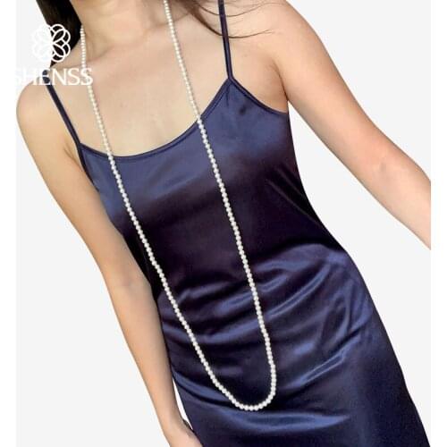 Elegant Classic Jewelry 135cm brilliant light 6mm shell pearl necklace 925 Sterling Silver Tail Chain for Women