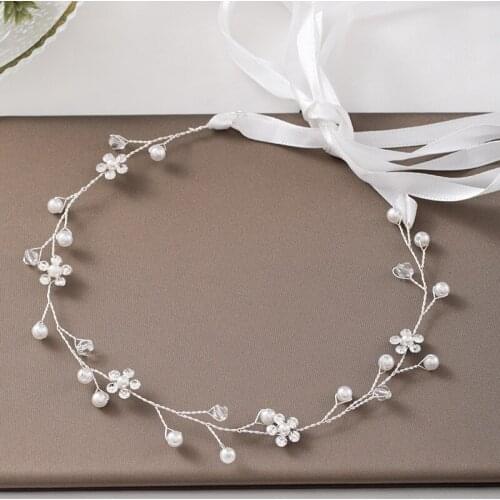 Korean bride headdress pearl rhinestone flower hairband accessories briderbridesmaid wedding dress sweet simple headband Jewelry