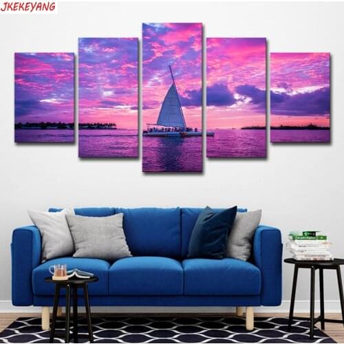 Full Square/Round Drill 5D DIY diamond painting 5pc Sunset sailboat Pictures mosaic Diamond Embroidery Wall Arts J2206