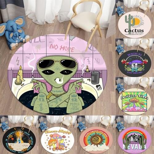 Alien Smoke Round Carpet for Living Room Hippie Mushroom Area Rugs Sun and Moon Bedroom Carpet Floor Mat Room Decor