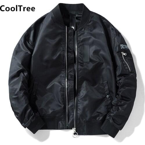 CoolTree Men Baseball Jackets Spring Autumn Solid color Flight Pilot Ma1 Bomber Coats Male Zipper Military Outerwear Streetwear