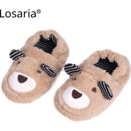 Losaria Toddler Fur Slippers Boys Girls Winter Flip Flop Warm Non-slip Soft Sole Plush Lining Floor Shoes Home Indoor Footwear