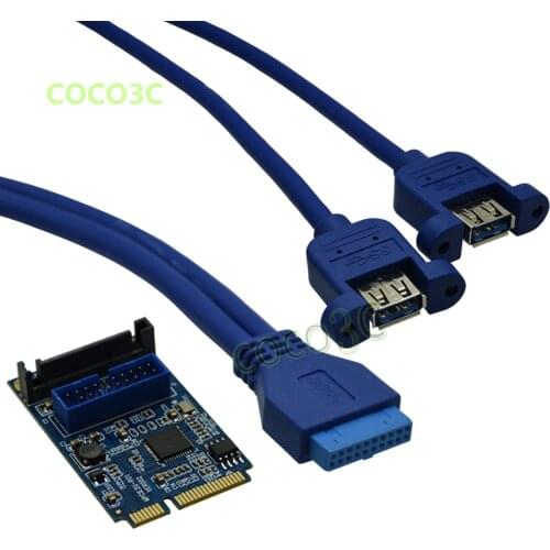 Mini PCI-e to 2 USB 3.0 adapter mini itx extend 19Pin USB3.0 header converter + 19P USB female header to 2 USB3.0 spiltter cable
