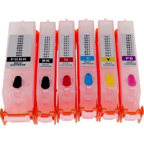 6pcs compatible for canon PGI-480 CLI-481 refillable ink cartridge PIXMA TS6140 TR7540 TR8540 printer with ARC Chips