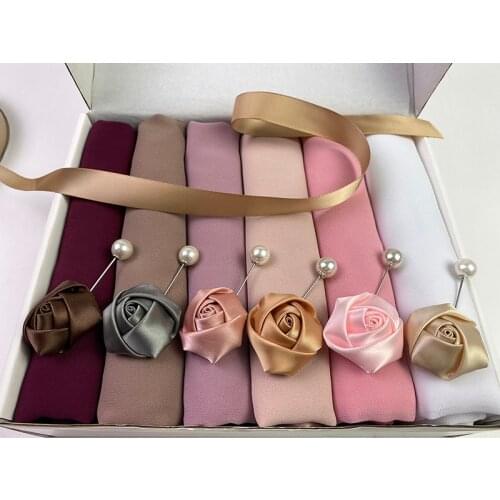Fashion Bubble Chiffon Women Muslim Hijab Scarf Gift Boxes Custom Hijab Shawl Wrap Solid Plain Colors Foulard Femme Turban