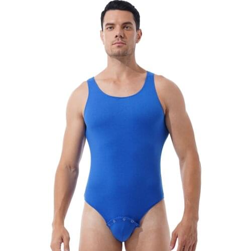 Gay Mens Lingerie Hot Bodysuit Shirts Deep U Neck Sleeveless Sportswear Bodysuit for Fitness Button at Crotch Vest Shirt Pajamas