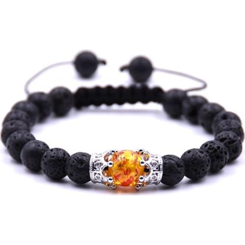 Man Fashion Gift For Women Beautiful Beads 8MM Lava Stone Double Crown Braided Bracelet