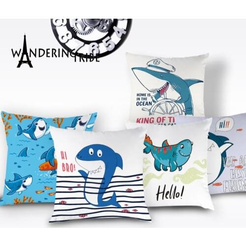 Narwhal Coussin Cushion Case Scandinave Ocean Shark Compass Boat Seat Cushions Cover White Pillow Case Home Sofa Decoter Cojines