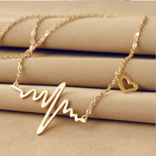 South Korea Love Heart Shaped Titanium Necklace Imitation Ecg Heart Pendant Chain Winnings Jewelry Wholesale Female Clavicle