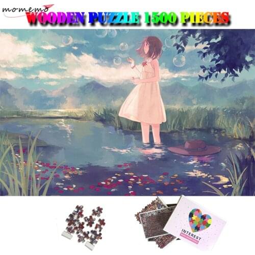 MOMEMO Blow Bubbles Puzzle 1500 Pieces Anime Girl Jigsaw Puzzle Adults Difficult Interesting Puzzle Toy Wooden 1500 Piece Puzzle