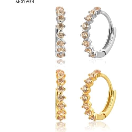 ANDYWEN 100% 925 Sterling Silver 2020 Crystal Zircon Pendiente Huggies Earring CZ Women Fashion Wedding Jewelry Statement