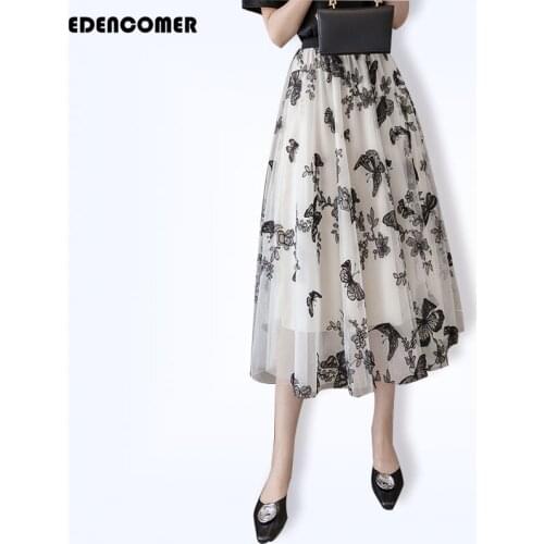 Mesh Skirts Womens Mid-length Skirt 2021 Summer New Butterfly Flower Three-dimensional High Waist All-match Fashion Skirts