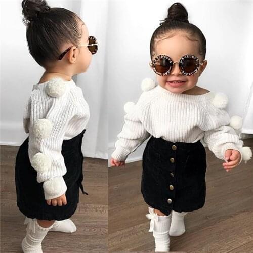 2PCS Toddler Baby Girl Long Sleeves Knitted Sweater Top Clothes+Skirts Set Outfit Casual wear Cute Autumn Winter Clothes 1-6Y