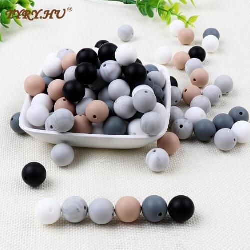TYRY.HU 30pcs/lot Silicone Beads Baby Teether 15mm Baby Teething Beads For Pacifier Chain Silicone Teether BPA Free