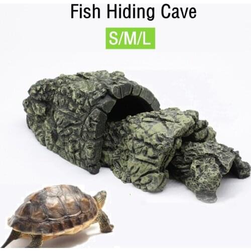 Fish Hiding Cave Turtle Reptile Basking Hide Habitat Resin Aquarium Fish Tank Landscape Rock Hideaway For Amphibians