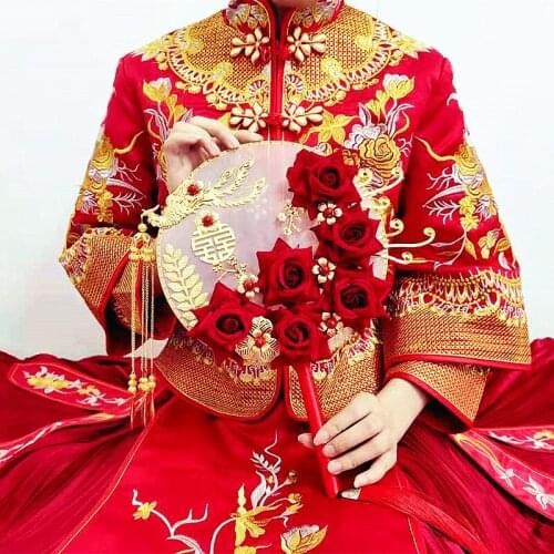 Bride Chinese Wedding Circular Fan High Quality Fan Female Ancient Style Han Chinese Clothing Craft Fan Wedding Gift pink fan