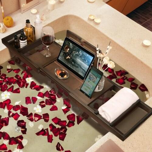 Extendable Bathtub Tray Bathroom Shelf Bath Tray Spa Bathtub Caddy Organizer Book Wine Tablet Holder Reading Rack