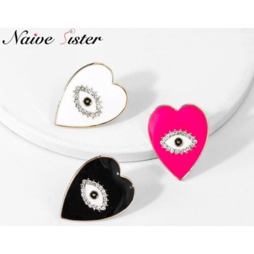 Girls Heart Stud Earrings Pink White Black Evil Eye Studs Women Ladies Christmas Gift Halloween Crystal Earings Jewelry Bohemian