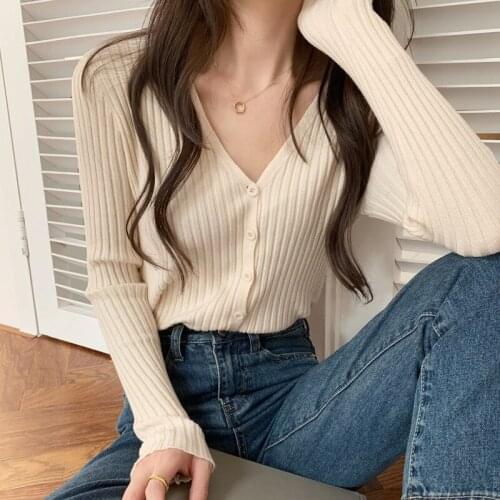 Sweater Women V-neck Long-sleeved Sweater Womens Fall/winter 2021 New Core-spun Sweater Cardigan Fashion Top