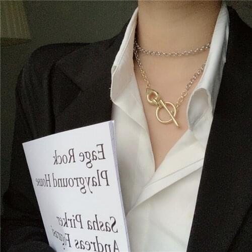 GSOLD Geometric OT Buckle Clavicle Chain Simple Link Gold Silver Color Stitching Toggle Temperament Necklace Women Jewelry 2020