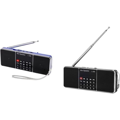 2 Pcs Mini Rechargeable Stereo L-288 FM Radio Speaker LCD Screen Support TF Card USB Disk MP3 Music Player(Blue & Black)