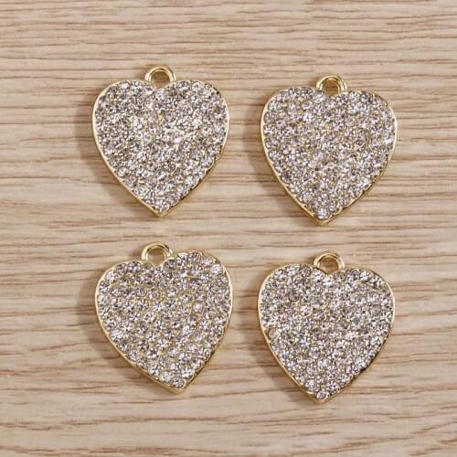 4pcs 17*17mm Trendy Crystal Love Heart Charms Fit Pendants Necklace Earrings Necklace Handmade DIY Crafts Jewelry Making