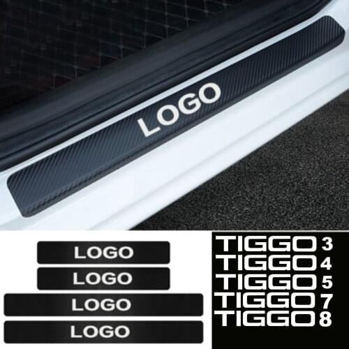 4pcs Car Sticker Door Carbon Ieather Fiber Sill Plate For CHERY TIGGO 3 4 5 7 PRO 8 Stickers Accessories Protector Decals