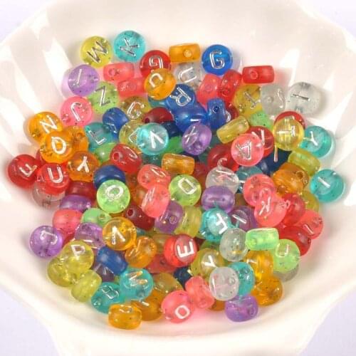 400/200Pcs silvery and Color mixing Acrylic Alphabet/Letter Round Beads For Jewelry Making 7x3mm YKL0857