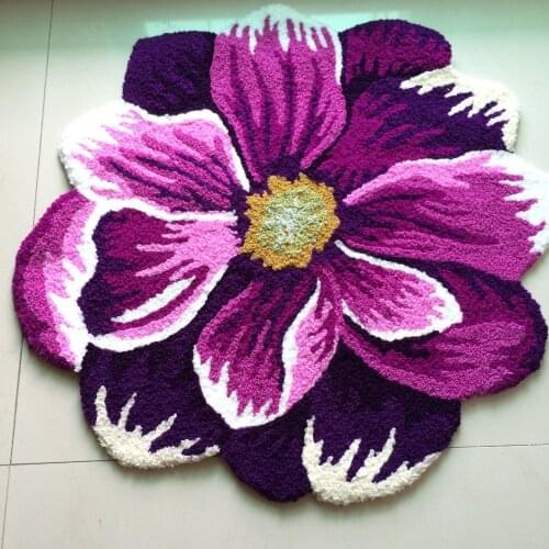 66cm * 66cm Hand-made Floor Mat Purple and White Flower Design Bedroom Door Mat Non-slip Rug / Area Floor Mat