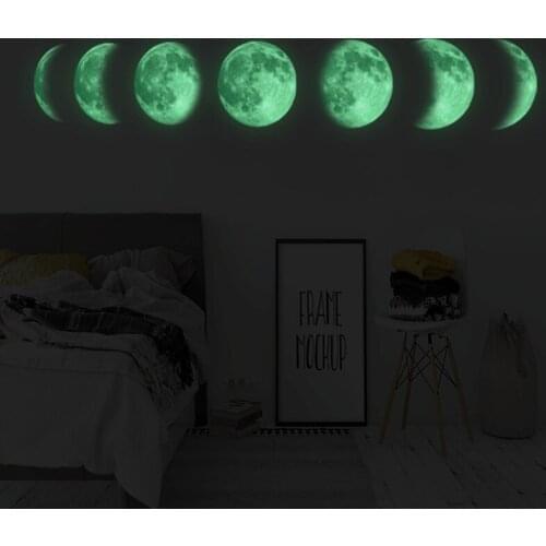 7Pcs/set Luminous Moon Phase 3D Wall Sticker Living Room Wall Decoration Mural Art Decals Background Glow In The Dark Stickers