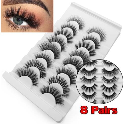 8 Pairs 3D Mink False Eyelashes Handmade Natural Wispies Fluffy Full Volume Criss-cross Thick Lash Extension Eye Makeup Tools