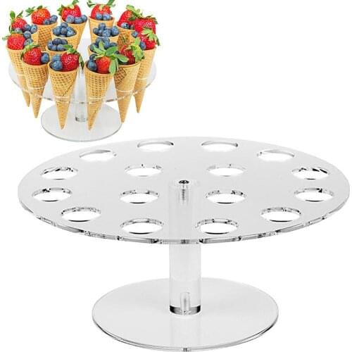 16-Hole Round Acrylic Ice Cream Cone Dessert Holder Display Stand Party Shelf