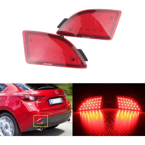 ANGRONG 2X LED Red Lens Rear Bumper Reflector Tail Brake Stop Light For Mazda3 Mazda 3 Axela