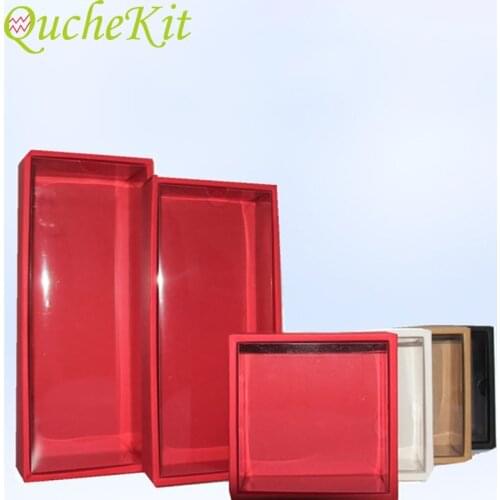 10Pcs White Kraft Paper Gift Box With Transparent PVC Window Black Cake Boxes Red Wedding Cookie Candy Packaging Boxes