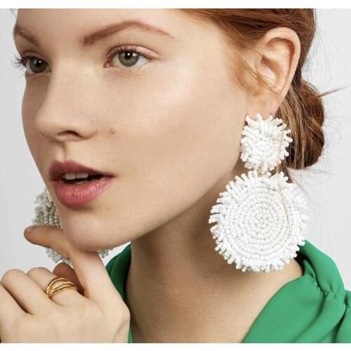 Big Round Pendant Chunky Acrylic Bead Statement Long Dangle Drop Earrings Women Florate Brand Fashion Flower Handmade Jewelry