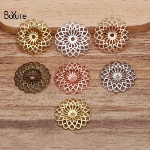 BoYuTe (100 Pieces/Lot) 23MM Flower Metal Brass Filigree Findings Diy Hand Made Jewelry Materials Wholesale