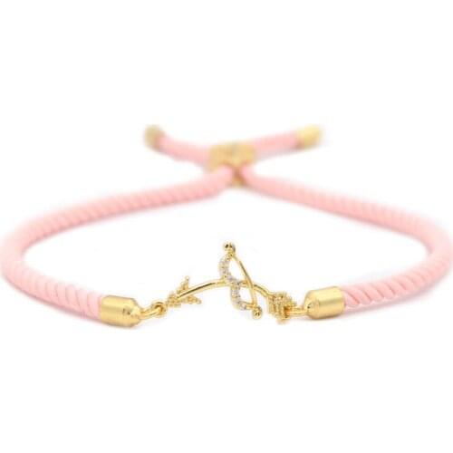 Arrow Shape Zinc Alloy Pendant Bracelets Pink Rope Handmade Bracelet for Girl Charm Jewelry Wholesale MBR180277