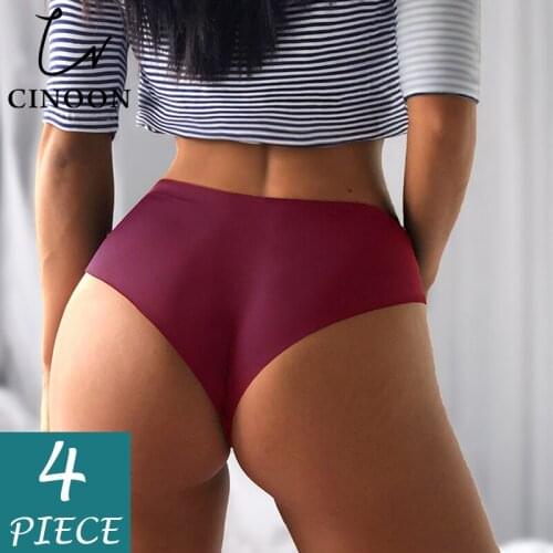 CINOON 4 Pcs/Lot Women Panties Seamless Underwear Ice Silk Briefs Low-Rise Panty Soft Comfort Intimates Fashion Female Lingerie