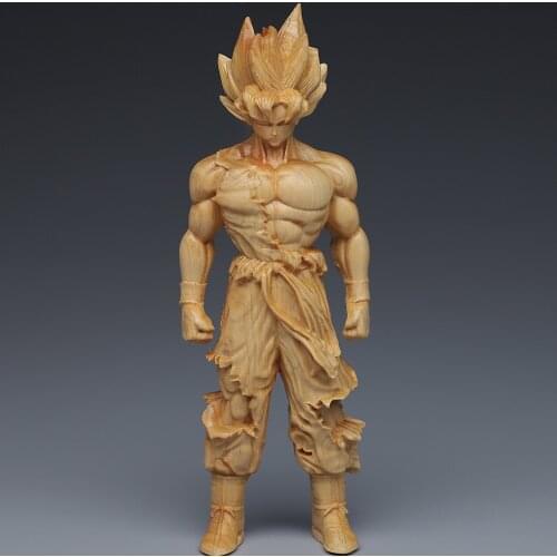 Cedar Wood Wood Carving Dragon Ball Saiyan Son Goku Small Ornaments Handicraft Antique Frame Cabinet Desktop Decoration Article