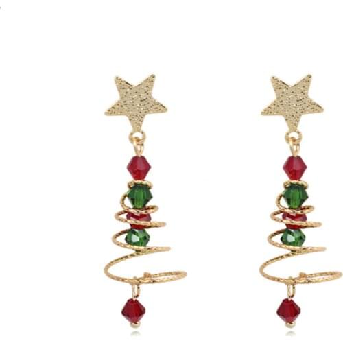 ER007 Korean christmas gift christmas tree spiral girl earring five-pointed star crystal fashion women stud clip on earring