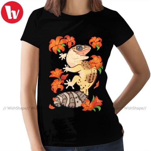 Lizard T-Shirt Fire Lily Gecko T Shirt Short-Sleeve Trendy Women tshirt Large Street Fashion Ladies Tee Shirt