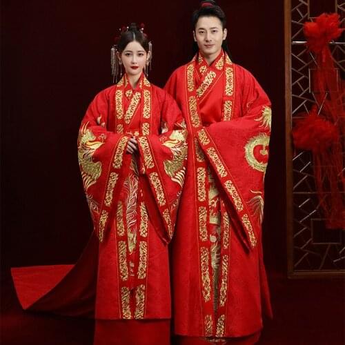 FZSLCYIYI Vintage Red Chinese Style Wedding Married Dress High Quality Embroid Men Women Traditional Hanfu Embroidery Hanfu