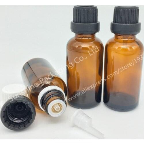 Hot sale 10pcs 30ml amber glass bottle with reducer,high quality theftproof cap essential oil bottle , packaging bottle