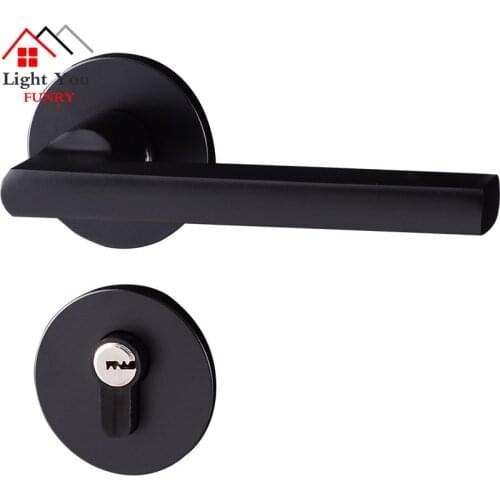 Space aluminum indoor room door lock bedroom black split lock handle lock black sand indoor split classic lock
