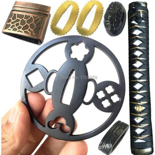 Nice Metal Crafts Set Sword Handle/Iron Guard DIY Accessory For Katana/Wakizashi/Tanto Tsuba+Menuki+Fuchi+Kashira+Habaki+Seppa