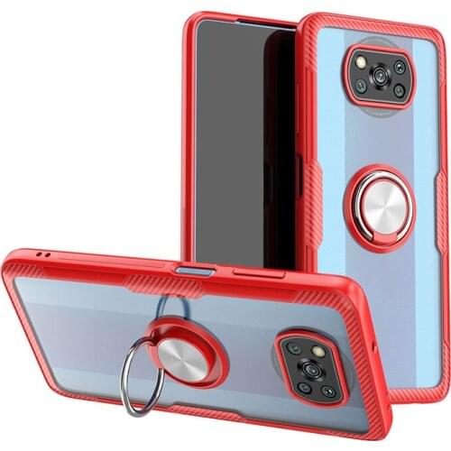 Magnetic Metal Ring Case for Xiaomi Poco X3 NFC X2 10 Pro Transparent Protective Shockproof Back Cover for Redmi 9 9A 9C Note 9s