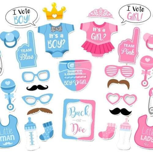 Boy girl gender reveal party supplies party photo props baby photo paper beard baptism Funny handheld photo props