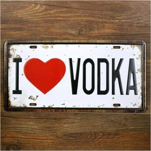 Metal Tin Sign Art License Plate I Love Vodka Wall Decoration 15x30CM