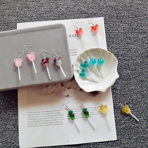 Sweet Cute Mouse Head Personality Candy Eardrop Cartoon Simple Beautiful Girl Earrings Student Children Jewelry Gifts